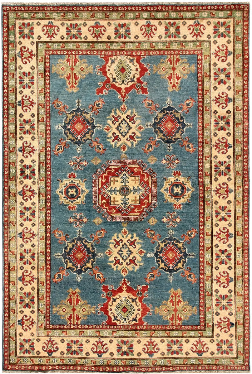 Blue Afghan Kazak Rug 5' 6" x 8' 4" Hand-Knotted | No. 66492