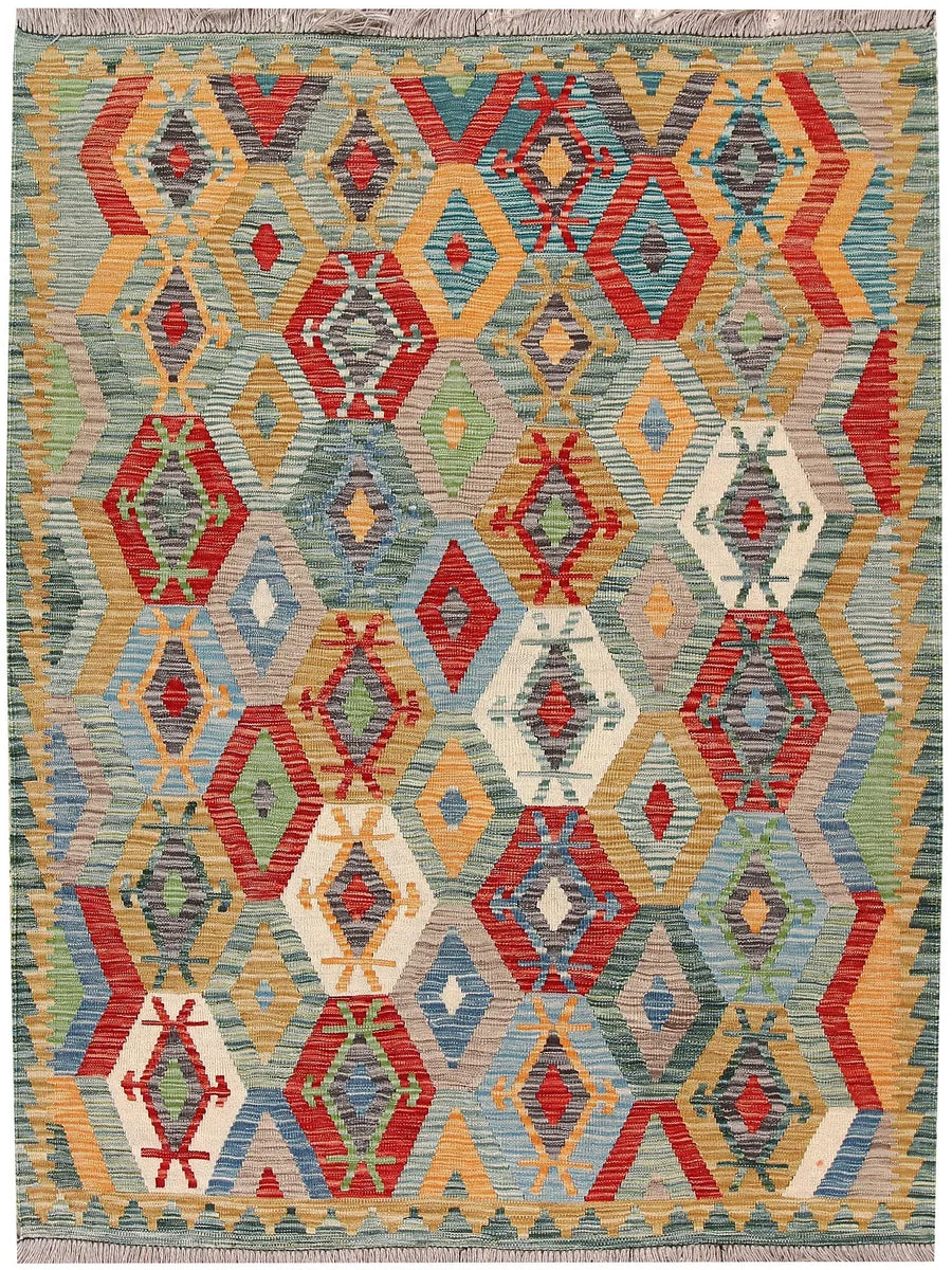 Afghan Kilim Rug 5' 1" x 6' 8" Flat-Weave | No. 66626