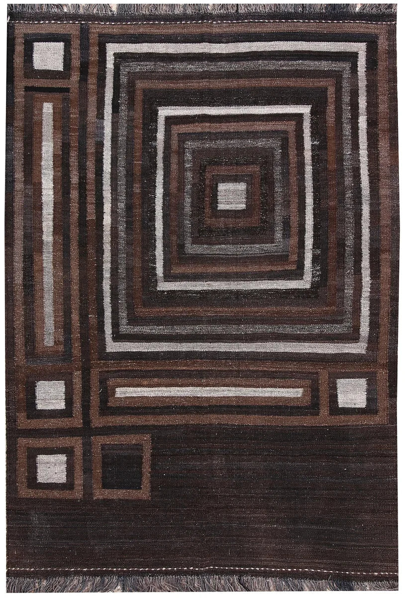 Afghan Kilim Rug 4' 7" x 5' 11" Flat-Weave | No. 66677