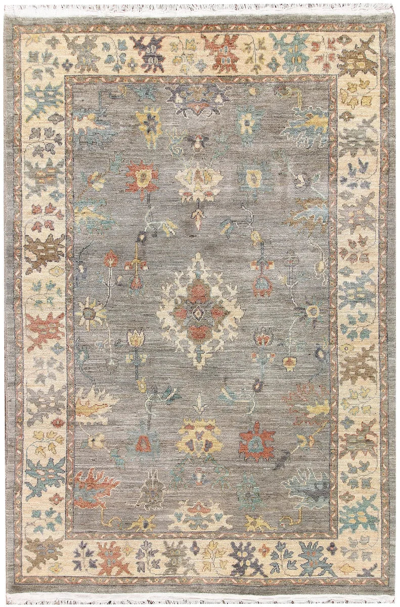 Grey Afghan Oushak Rug 5'11" x 8'11" Hand-Knotted | No. 66726