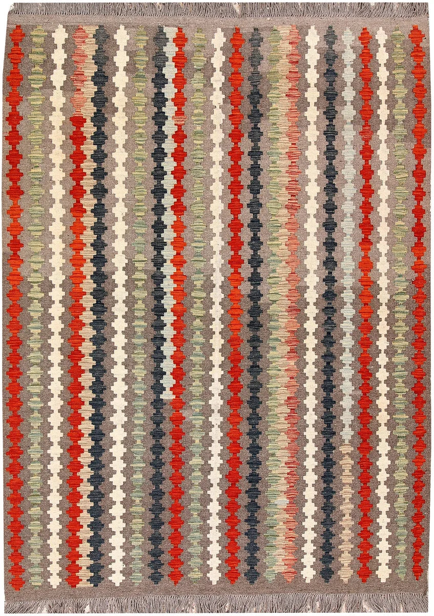 Afghan Kilim Rug 5' 1" x 6' 9" Flat-Weave | No. 66818
