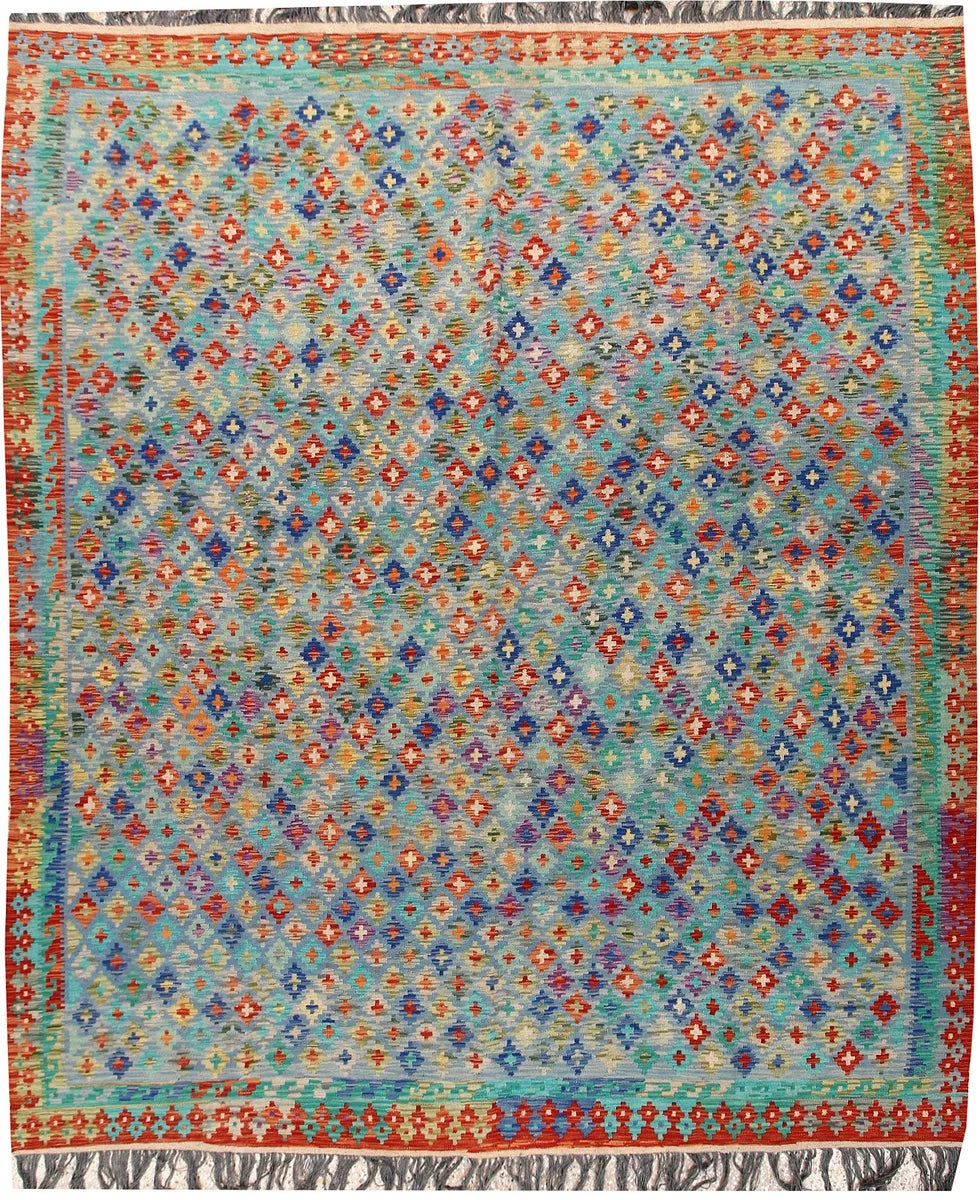 Afghan Kilim Rug 8' 5" x 9' 9" Flat-Weave | No. 66956