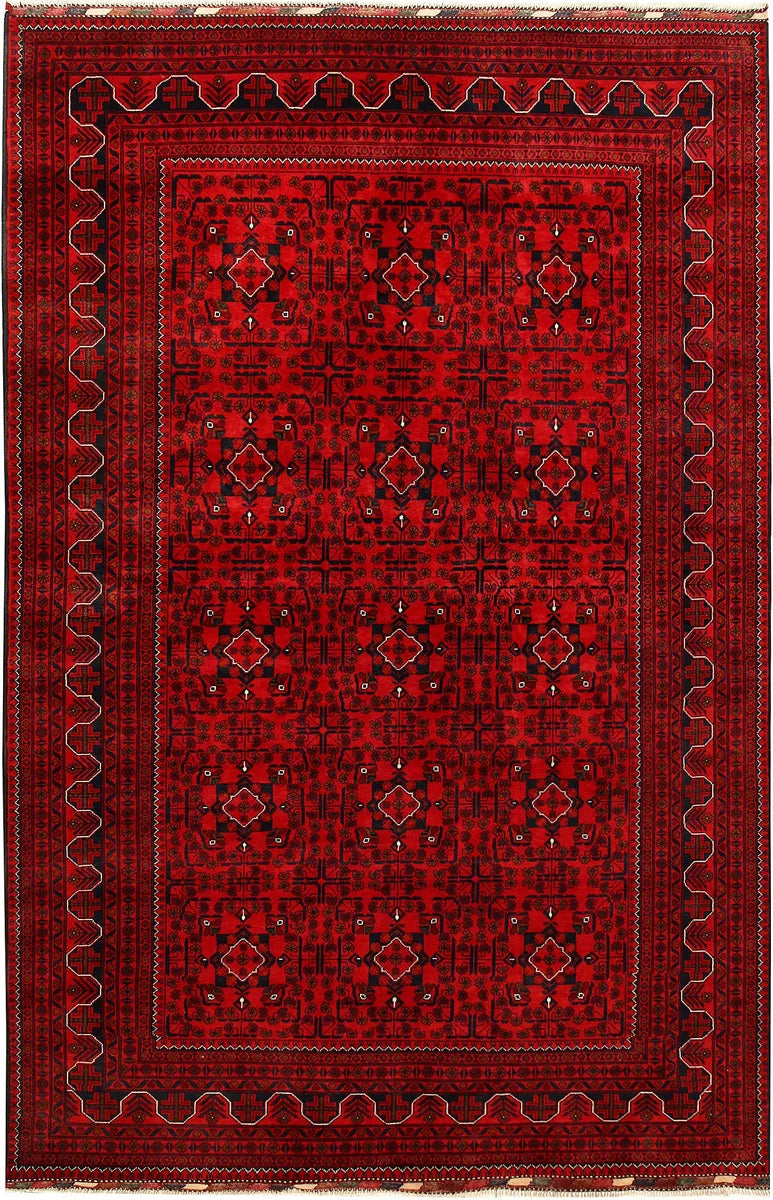 Dark Red Afghan Khal Mohammadi Rug 6'5" x 9'10" Hand-Knotted | No. 67072