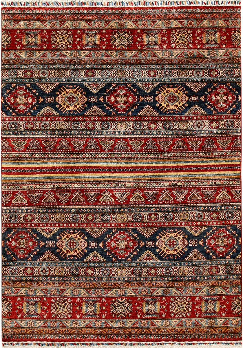 Afghan Kazak Rug 5'6" x 7'9" Hand-Knotted | No. 67299