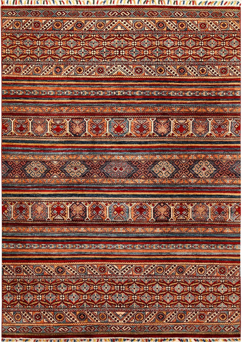 Afghan Kazak Rug 5' 7" x 7' 11" Hand-Knotted | No. 67310