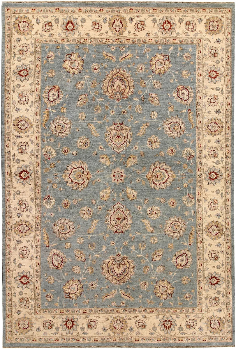 Grey Afghan Ziegler Rug 6'7" x 9'10" Hand-Knotted | No. 67389