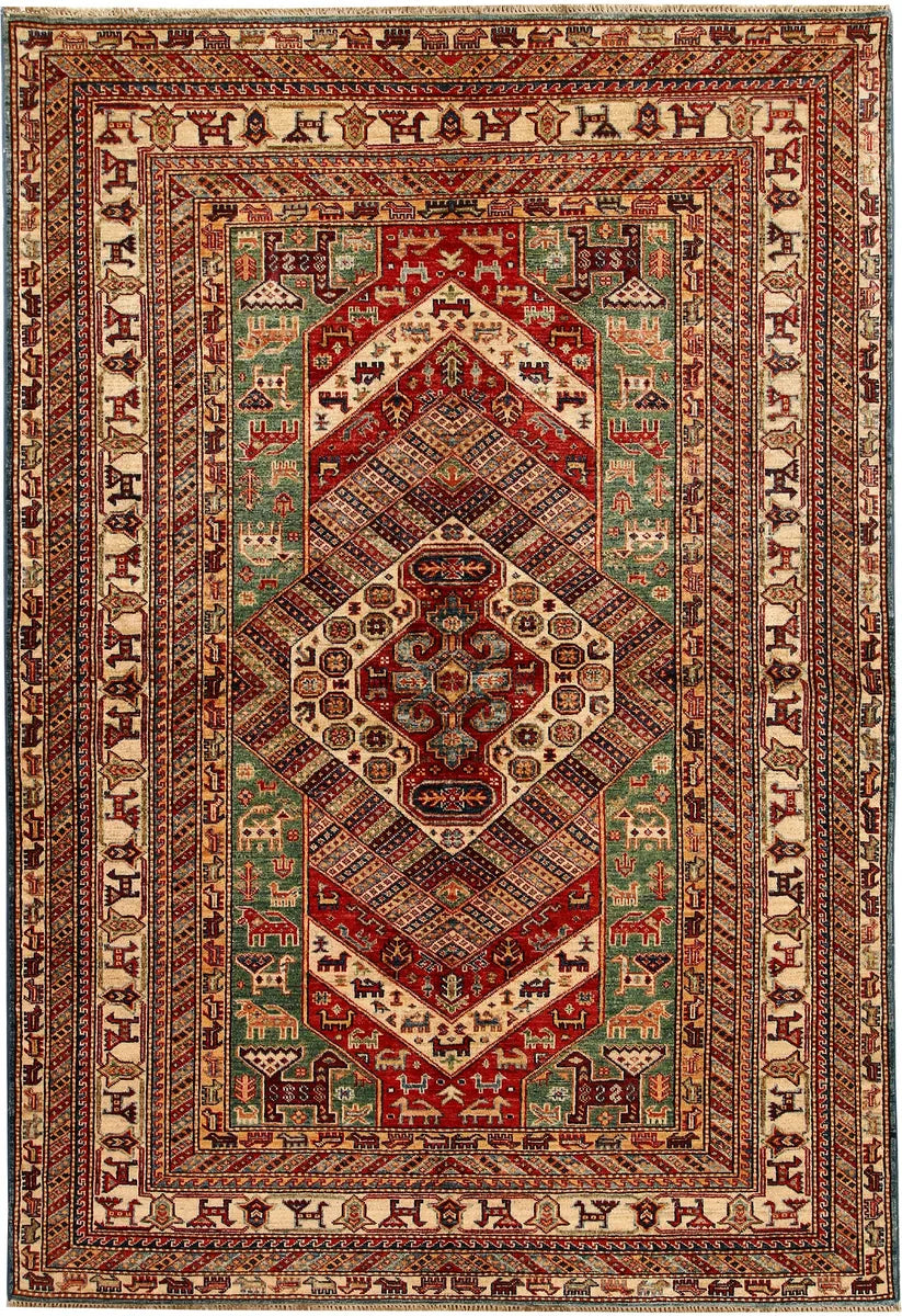 Afghan Kazak Rug 5' 6" x 8' 1" Hand-Knotted | No. 67415