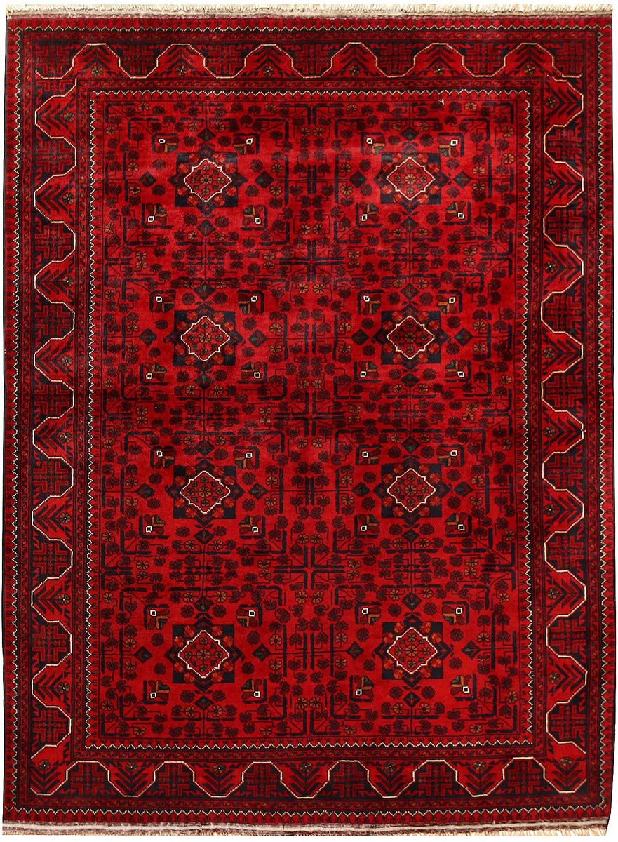 Dark Red Afghan Khal Mohammadi Rug 4'10" x 6'5" Hand-Knotted | No. 67945