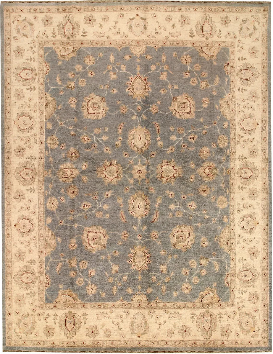 Grey Afghan Ziegler Rug 7' 11" x 10' 3" Hand-Knotted | No. 68035