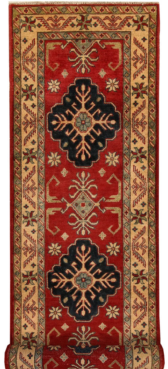 Firebrick Afghan Kazak Rug 2'7" x 9'8" Hand-Knotted | No. 68158