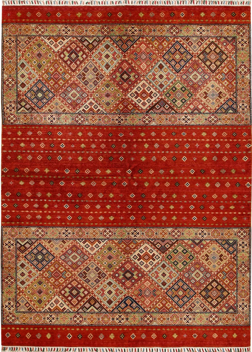 Afghan Kazak Rug 6' 8" x 9' Hand-Knotted | No. 68185