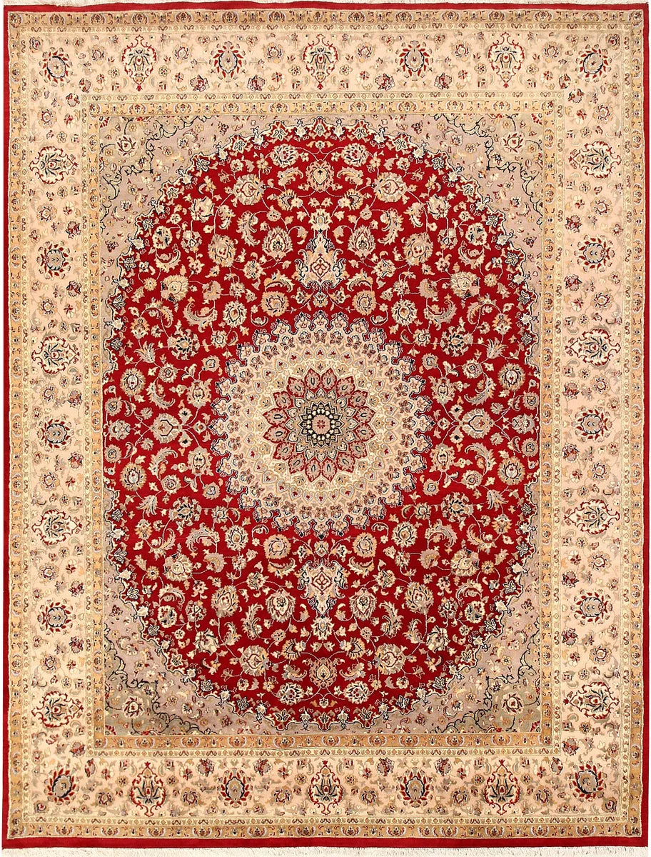 Red Pakistani Isfahan Rug 7' 10" x 10' 3" Hand-Knotted | No. 68579