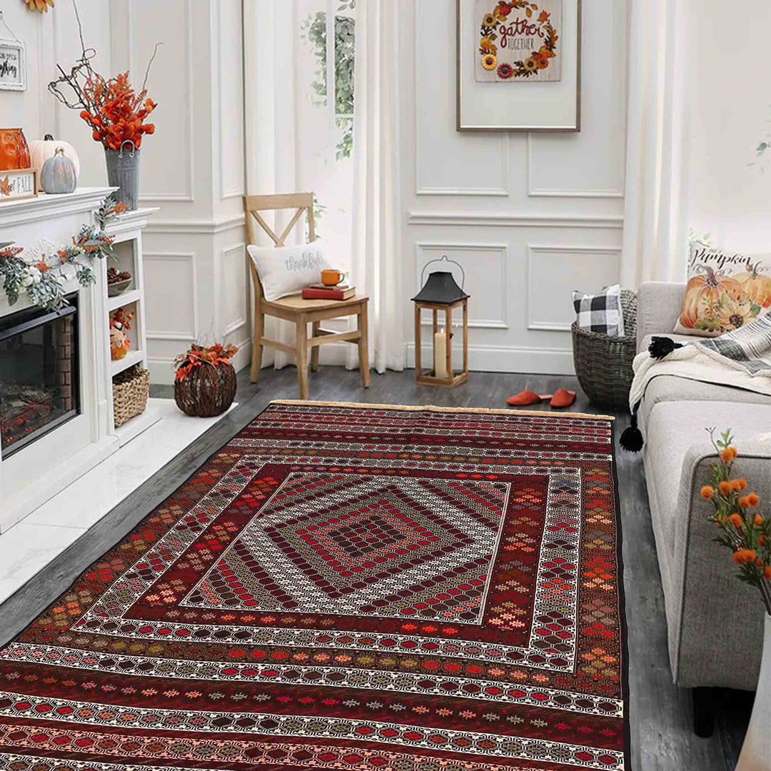 Afghan Kilim Rug 3' 9" x 5' 5" Hand-Knotted | No. AL32279