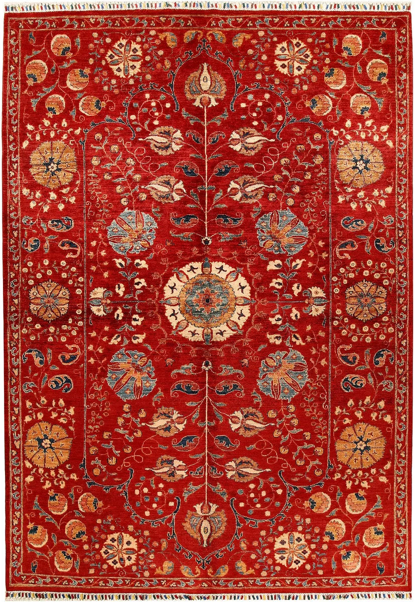 Firebrick Afghan Kazak Rug 6' 6 x 9' 5 Hand-Knotted | No. 68958