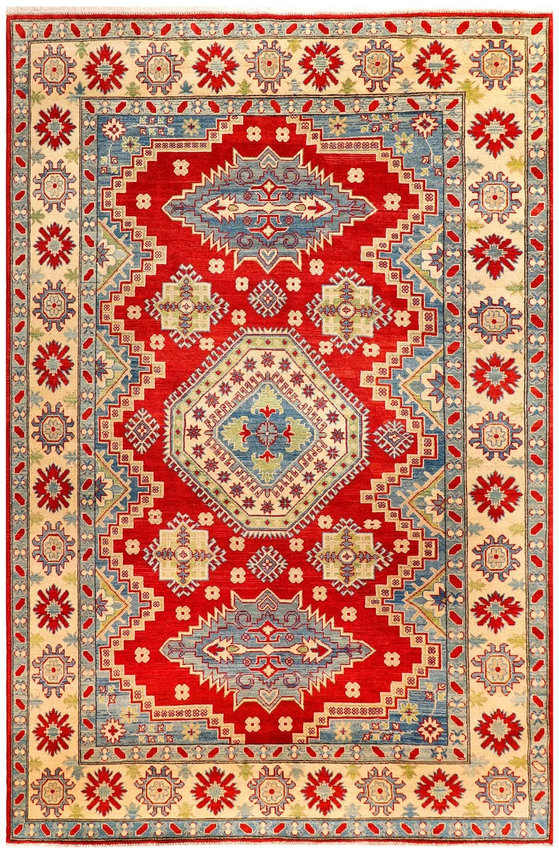 Firebrick Afghan Kazak Rug 6' 8 x 9' 9 Hand-Knotted | No. 69974