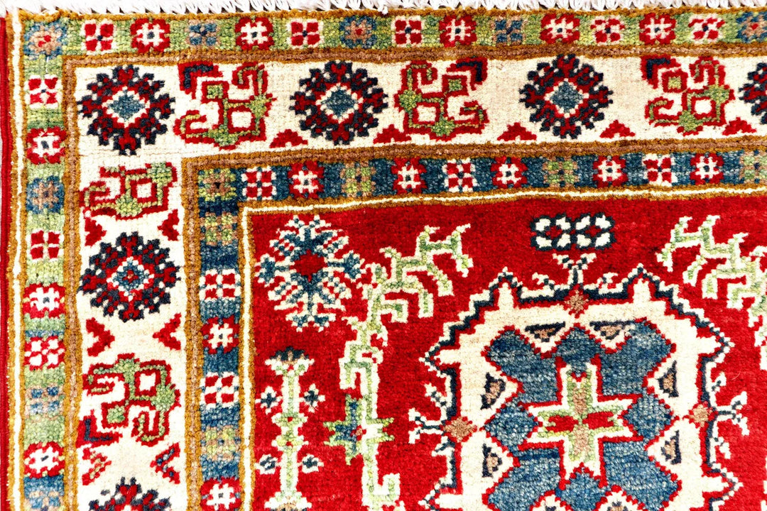 Red Afghan Kazak Rug 2' 7 x 9' 7 Hand-Knotted | No. 70317