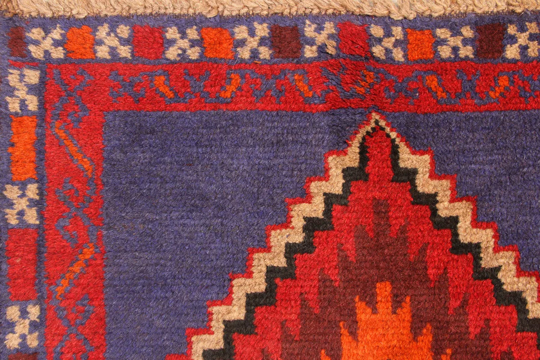 Navy Afghan Baluchi Rug 2'7" x 12'6" Hand-Knotted | No. 70551