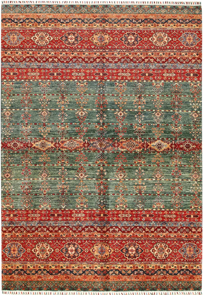 Afghan Kazak Rug 6' 10 x 9' 9 Hand-Knotted | No. 70872