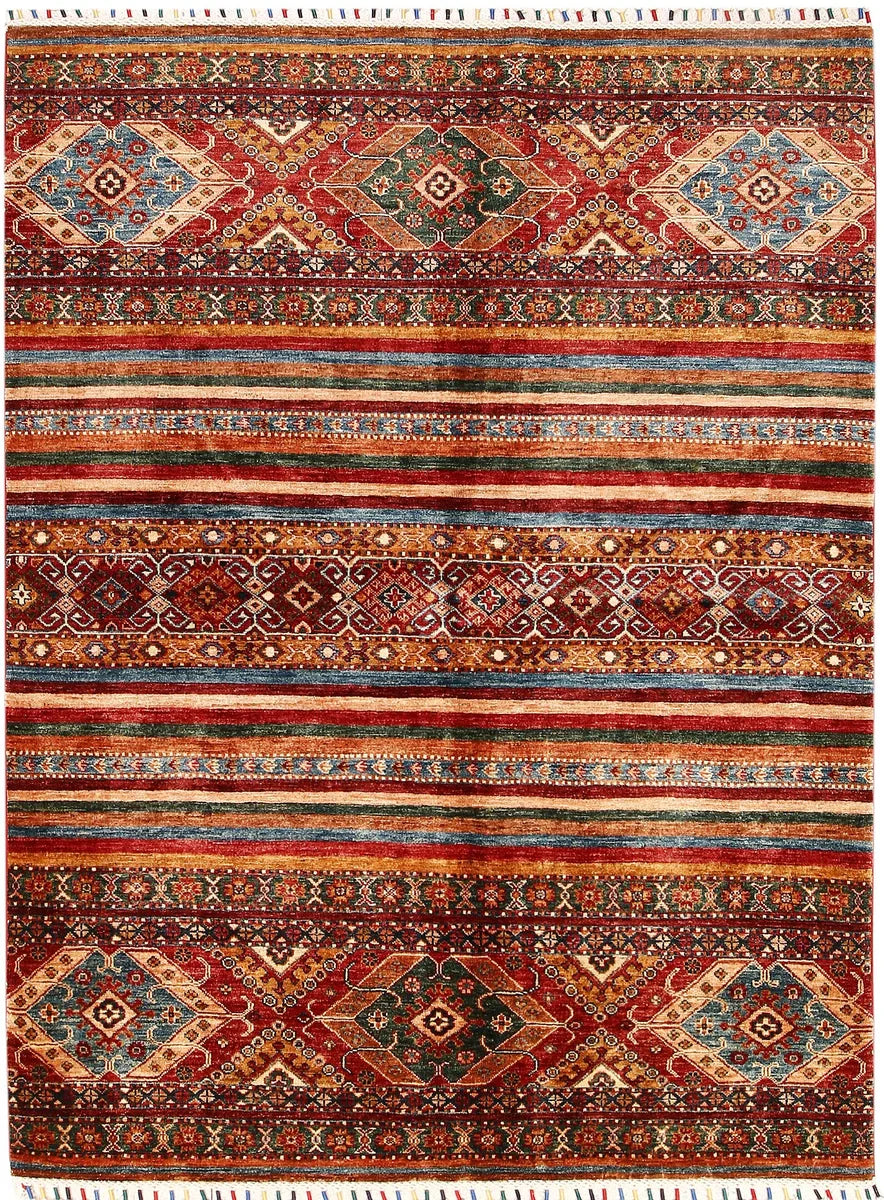 Afghan Kazak Rug 5' x 6' 7" Hand-Knotted | No. 70890