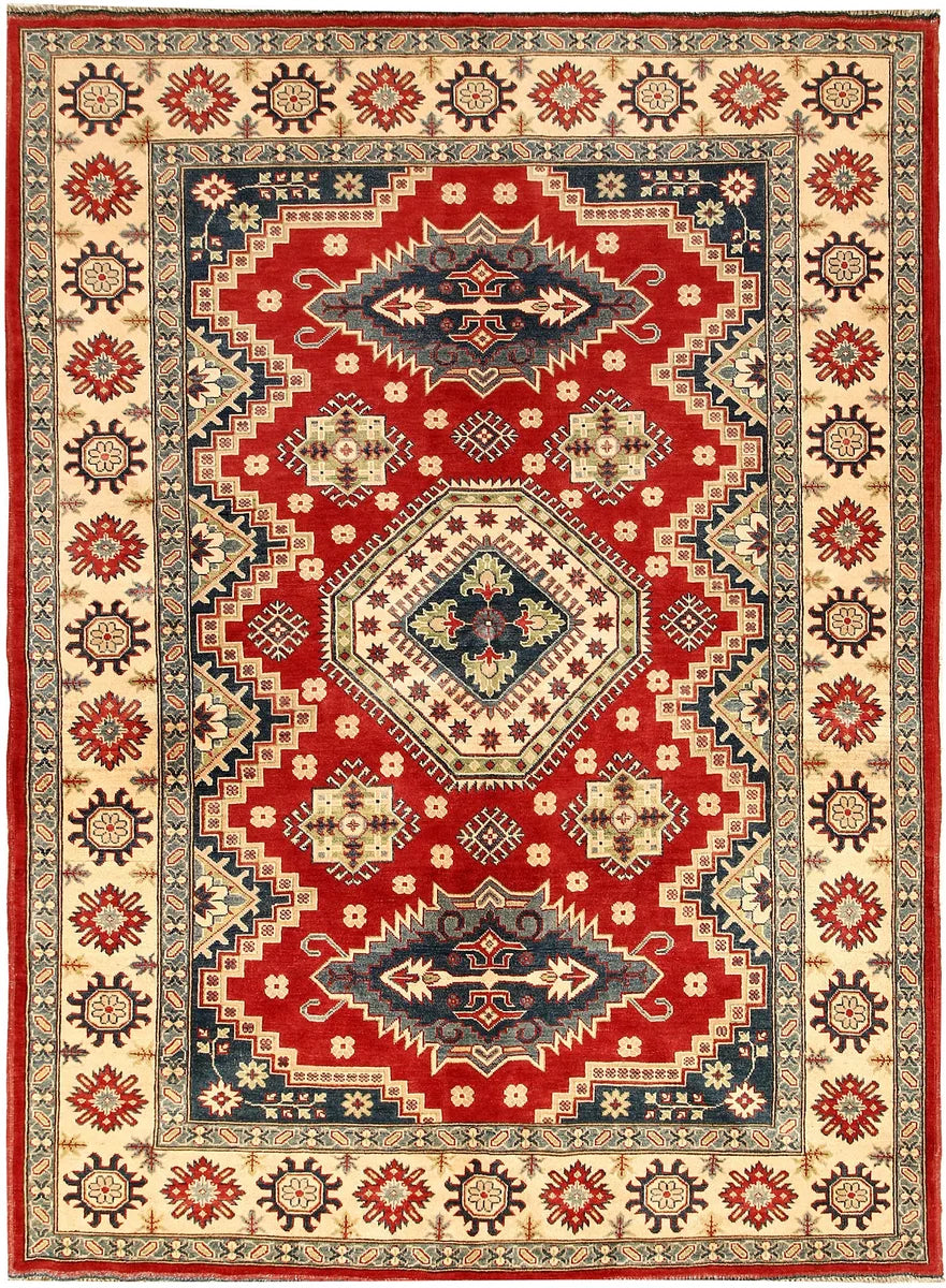Firebrick Afghan Kazak Rug 6' 6 x 10' Hand-Knotted | No. 71040