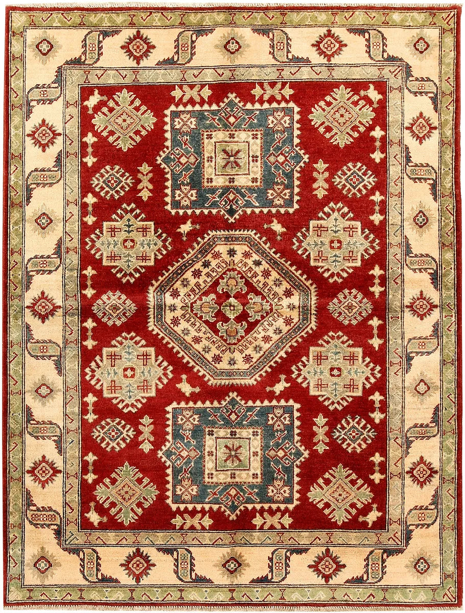 Firebrick Afghan Kazak Rug 5' 1 x 6' 7 Hand-Knotted | No. 71118