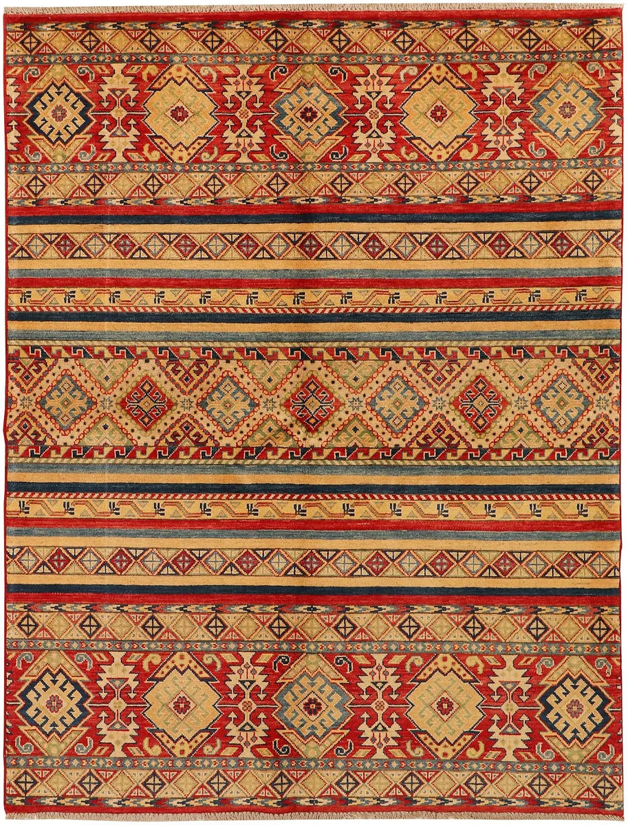 Afghan Kazak Rug 5' x 6' 8" Hand-Knotted | No. 71576