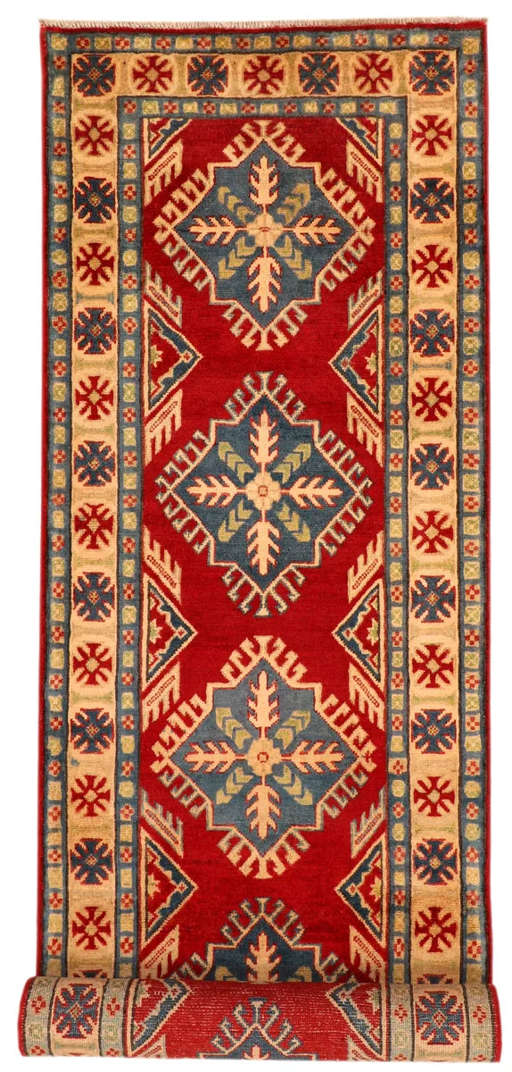 Firebrick Afghan Kazak Rug 2' 7" x 10' 1" Hand-Knotted | No. 71672