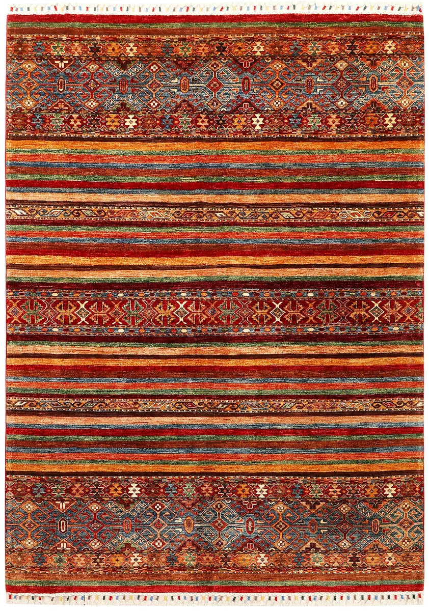 Afghan Kazak Rug 5' 10 x 8' Hand-Knotted | No. 72431