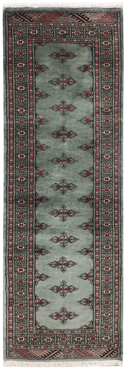 Dark Olive Green Afghan Oriental Rug 2'1" x 6'2" Hand-Knotted | No. 72508