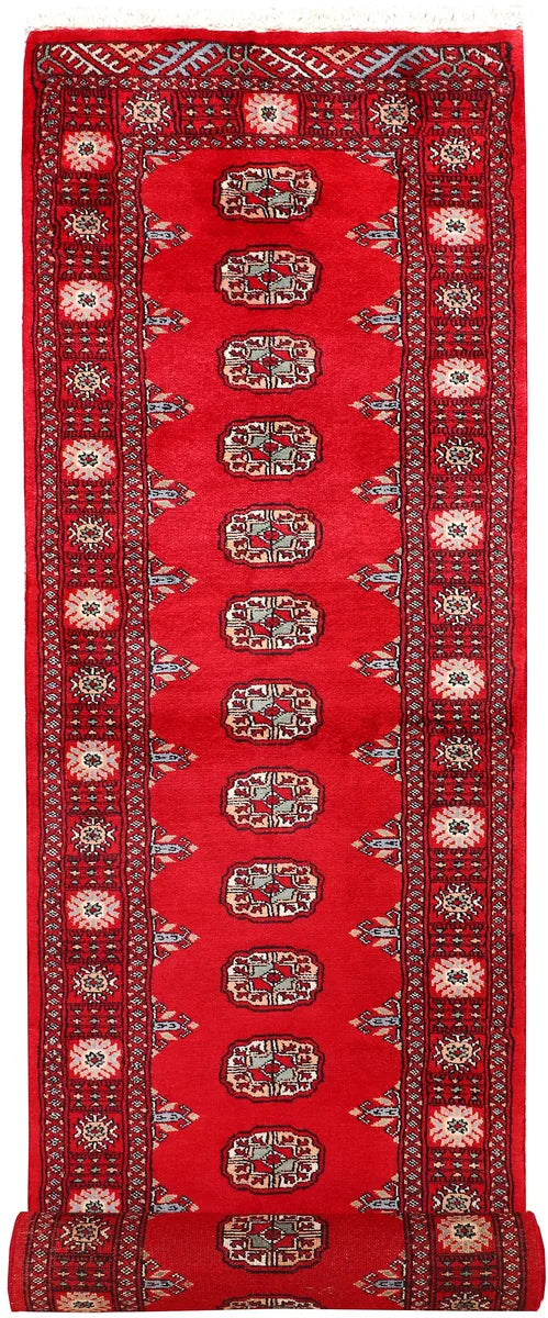 Red Pakistani Bokhara Rug 2' 5 x 10' Hand-Knotted | No. 72572