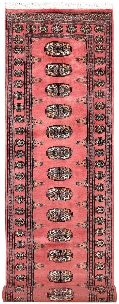 Light Coral Pakistani Bokhara Rug 2' 3 x 8' 9 Hand-Knotted | No. 72605