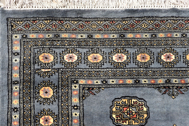 Light Slate Grey Afghan Bokhara Rug 5' 5" x 8' 1" Hand-Knotted | No. QA82635
