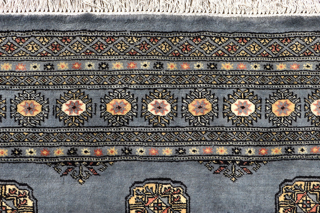 Light Slate Grey Afghan Bokhara Rug 5' 5" x 8' 1" Hand-Knotted | No. QA82635