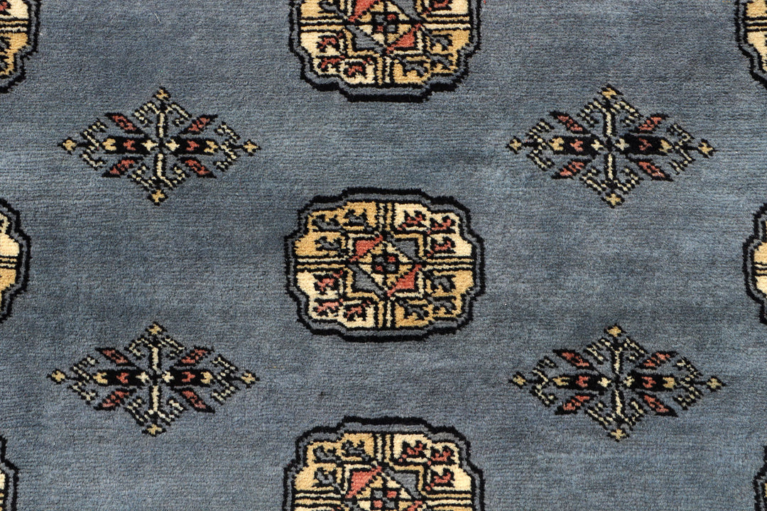 Light Slate Grey Afghan Bokhara Rug 5' 5" x 8' 1" Hand-Knotted | No. QA82635
