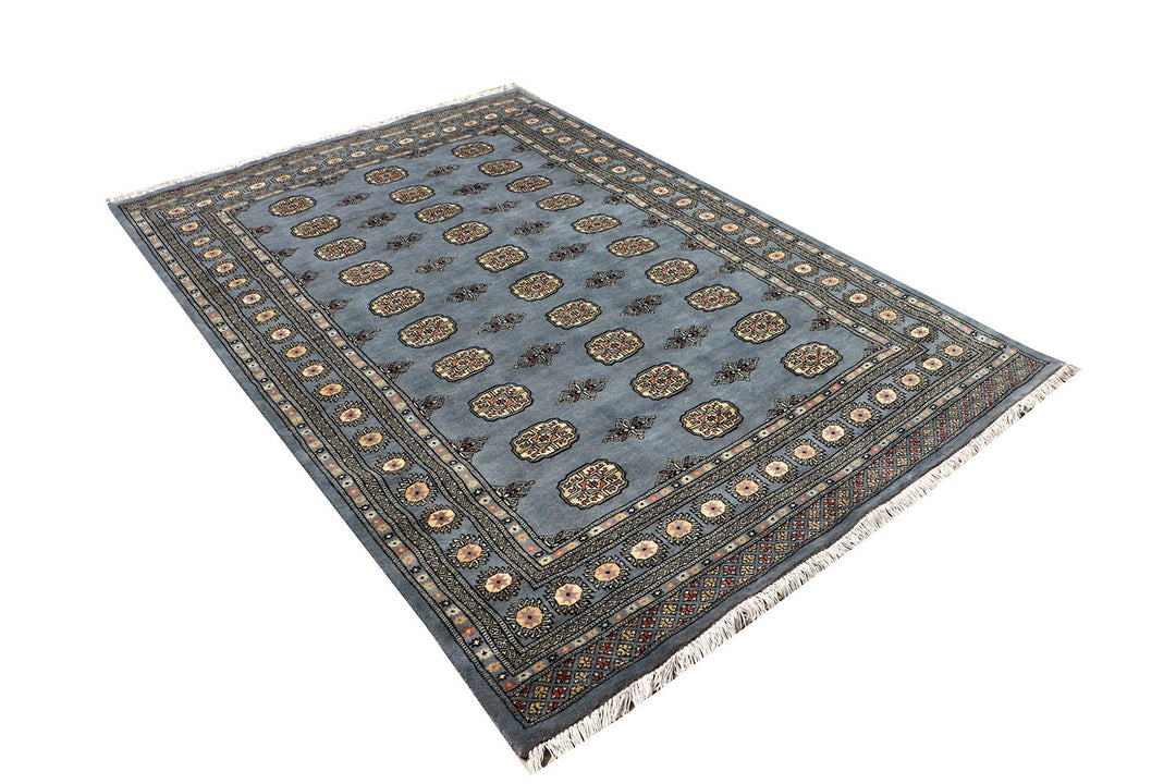 Light Slate Grey Afghan Bokhara Rug 5' 5" x 8' 1" Hand-Knotted | No. QA82635