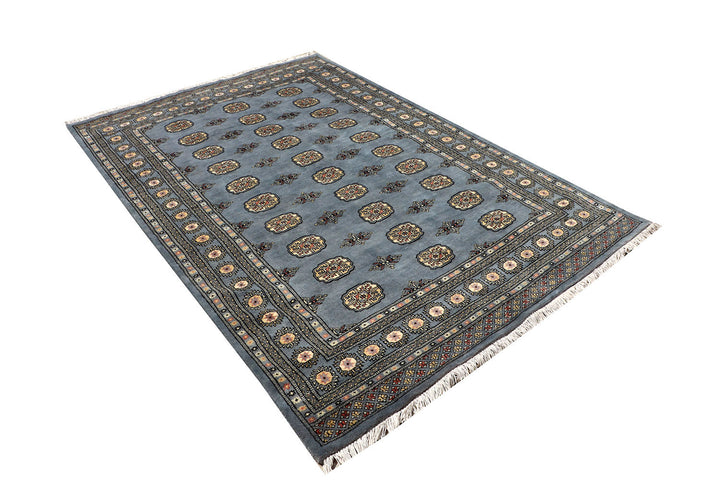 Light Slate Grey Afghan Bokhara Rug 5' 5" x 8' 1" Hand-Knotted | No. QA82635