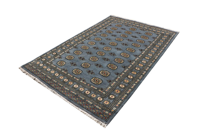 Light Slate Grey Afghan Bokhara Rug 5' 5" x 8' 1" Hand-Knotted | No. QA82635