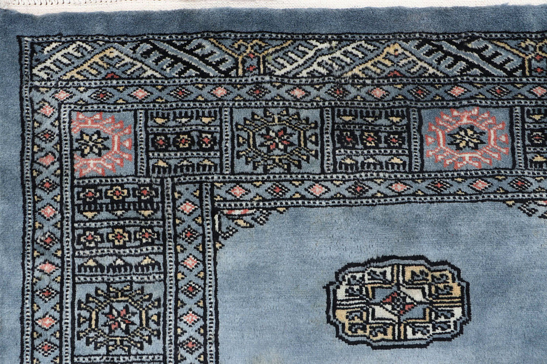 Light Slate Grey Afghan Bokhara Rug 4' 1" x 6' 1" Hand-Knotted | No. QA51950
