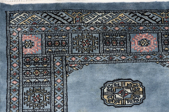 Light Slate Grey Afghan Bokhara Rug 4' 1" x 6' 1" Hand-Knotted | No. QA51950