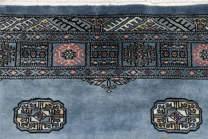 Light Slate Grey Afghan Bokhara Rug 4' 1" x 6' 1" Hand-Knotted | No. QA51950