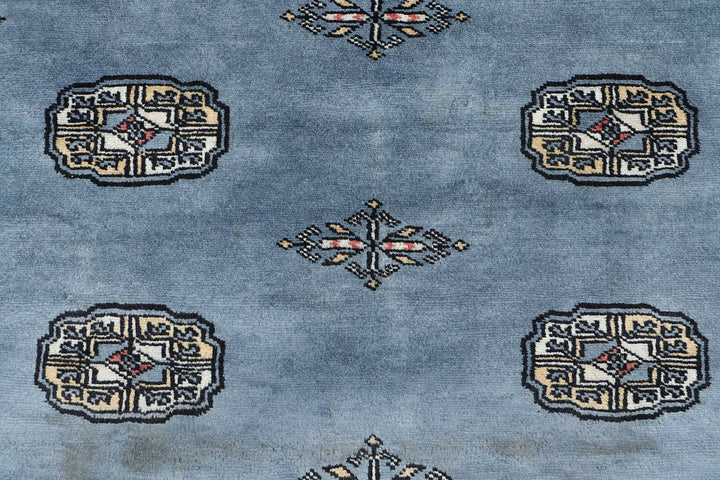 Light Slate Grey Afghan Bokhara Rug 4' 1" x 6' 1" Hand-Knotted | No. QA51950