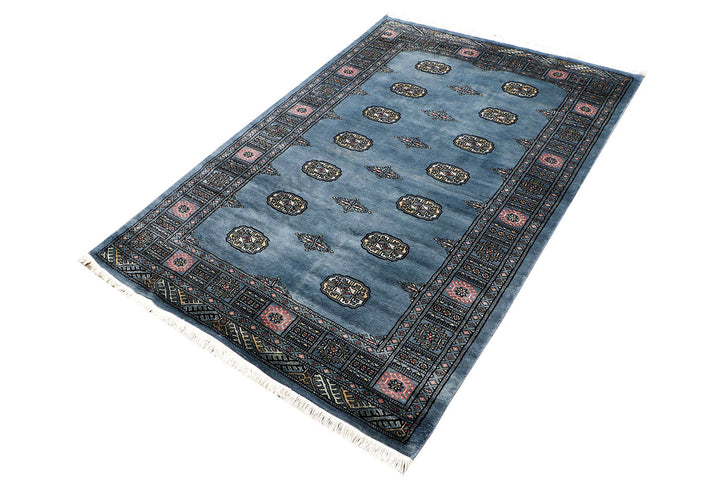 Light Slate Grey Afghan Bokhara Rug 4' 1" x 6' 1" Hand-Knotted | No. QA51950