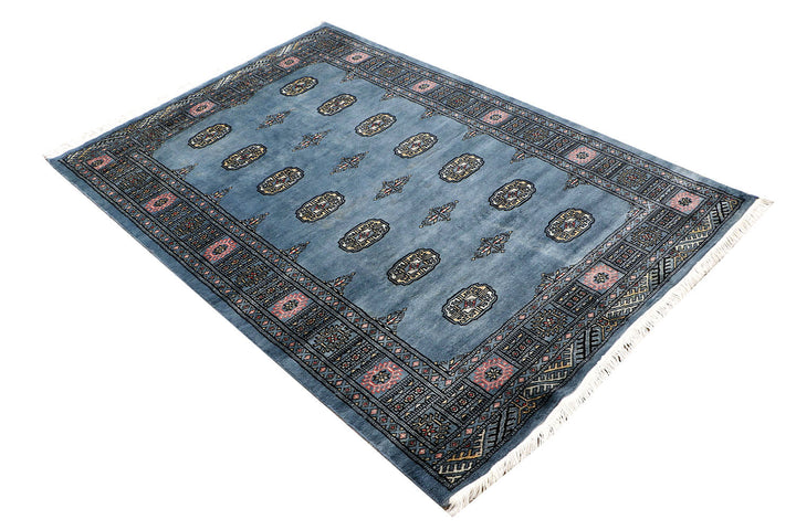 Light Slate Grey Afghan Bokhara Rug 4' 1" x 6' 1" Hand-Knotted | No. QA51950