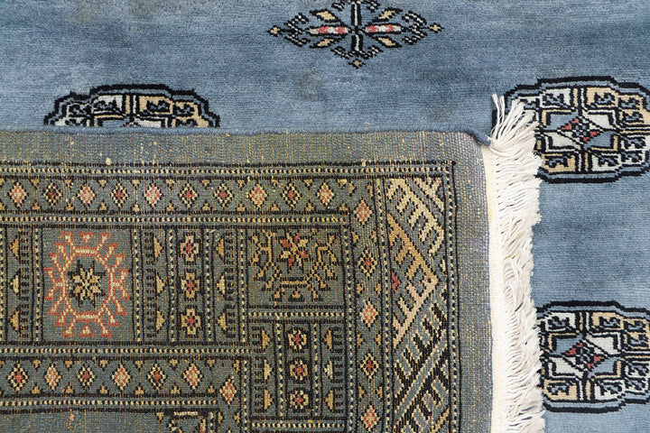 Light Slate Grey Afghan Bokhara Rug 4' 1" x 6' 1" Hand-Knotted | No. QA51950
