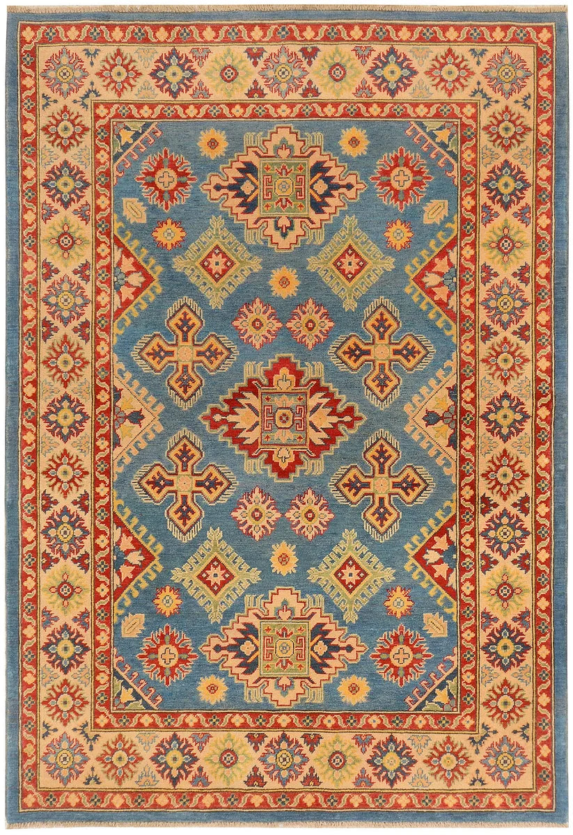 Light Slate Grey Afghan Kazak Rug 4' 11" x 7' 1" Hand-Knotted | No. 73353