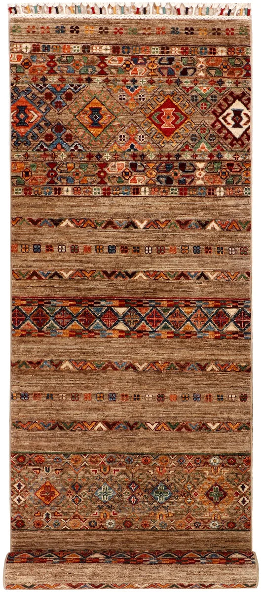 Afghan Kazak Rug 2' 7 x 9' 9 Hand-Knotted | No. 73502