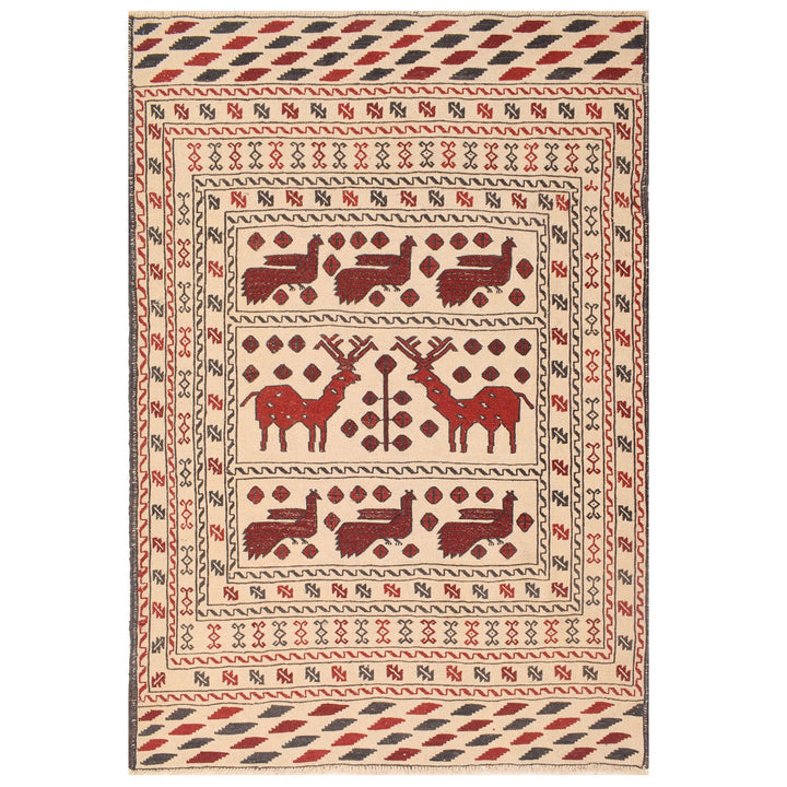 White Flat Weave Kelim 4' 1" x 5' 10" - No. AL57056