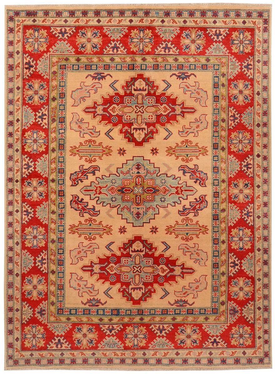 Brown Afghan Kazak Rug 5' x 6' 9 Hand-Knotted | No. 73718