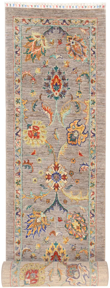 Grey Afghan Kazak Rug 2'5" x 13'5" Hand-Knotted | No. 73920