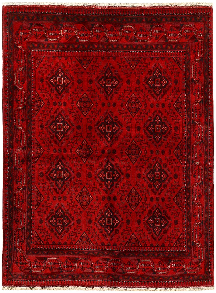 Firebrick Afghan Khal Mohammadi Rug 5'6" x 7'3" Hand-Knotted | No. 74017